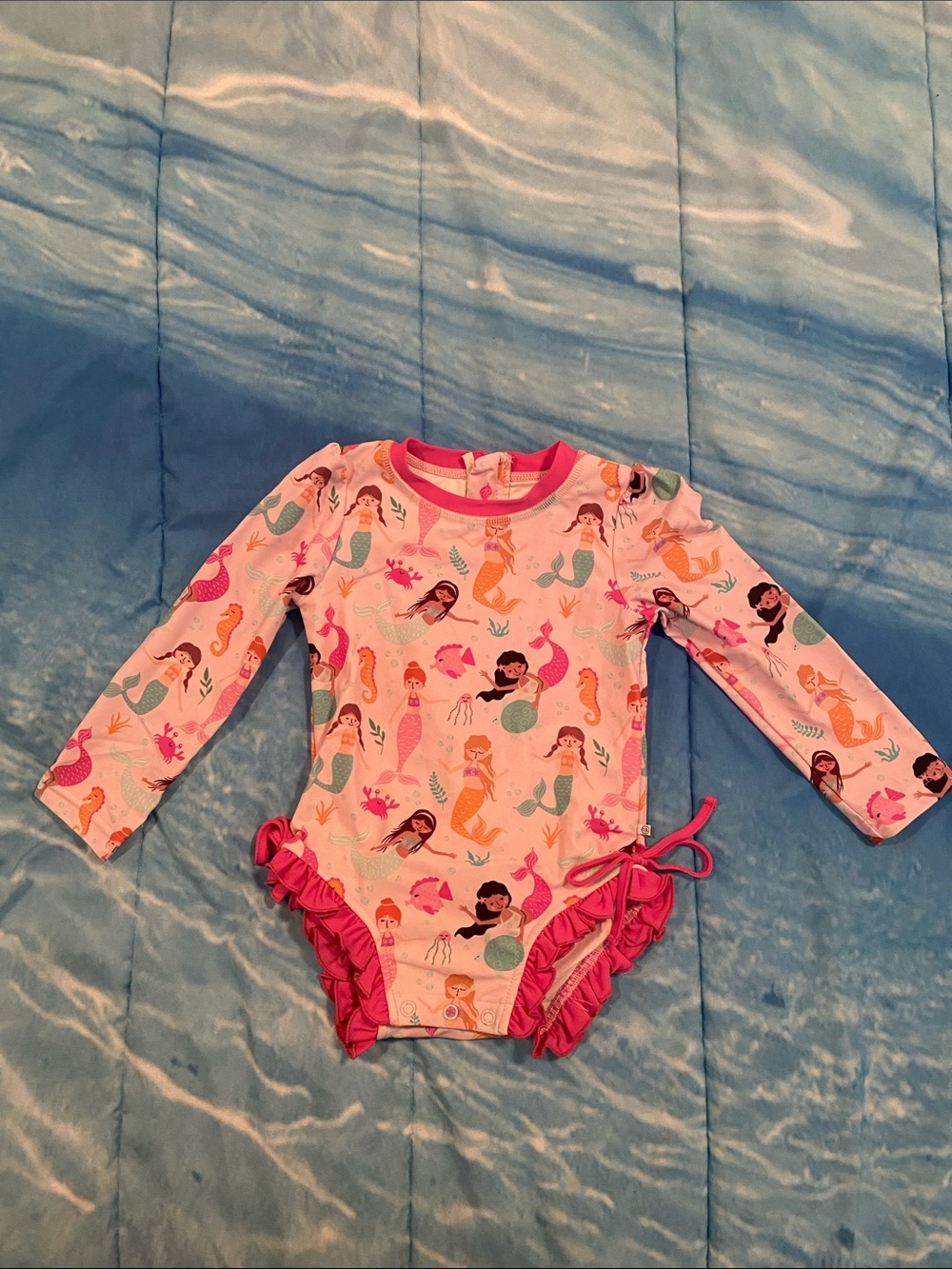 Caden Lane Pink Mermaid Print Long-Sleeve Rashguard Swimsuit